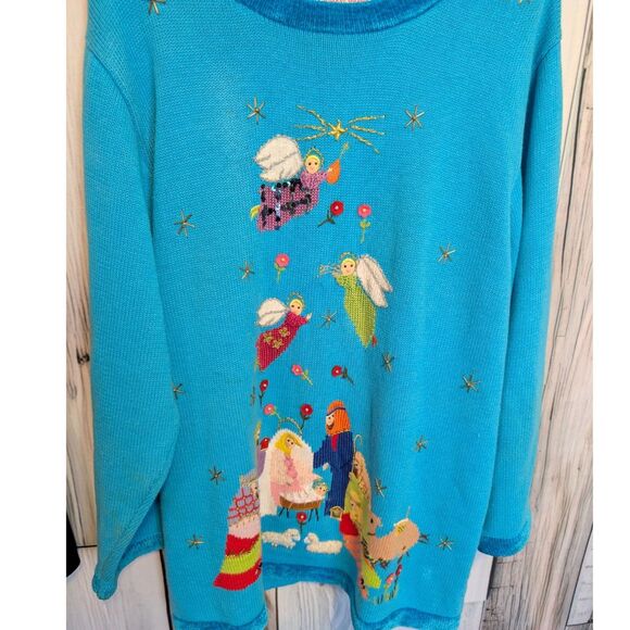 Quacker Factory Plus Size Knit Sweater Size 1X Nativity Scene Christmas Novelty - Picture 3 of 5